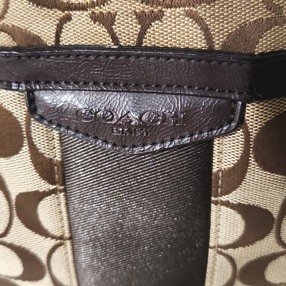 Coach Signature C Stripe Brown Khaki Canvas Shoulder Bag Tote - Picture 4 of 16